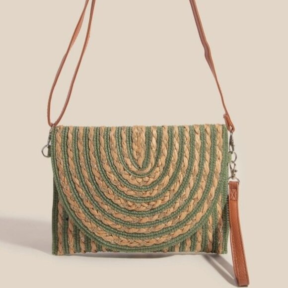 Color Striped Straw Clutch Bag - Olive - Picture 1 of 4